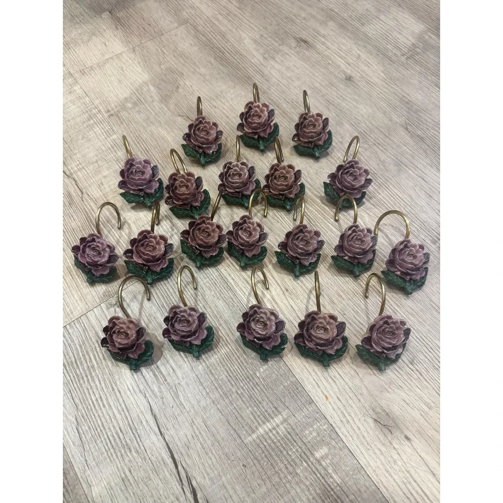 Set of 20 Vintage Shabby Chic Rose‎ Shower Curtain Hooks - Mauve/Dusty Rose